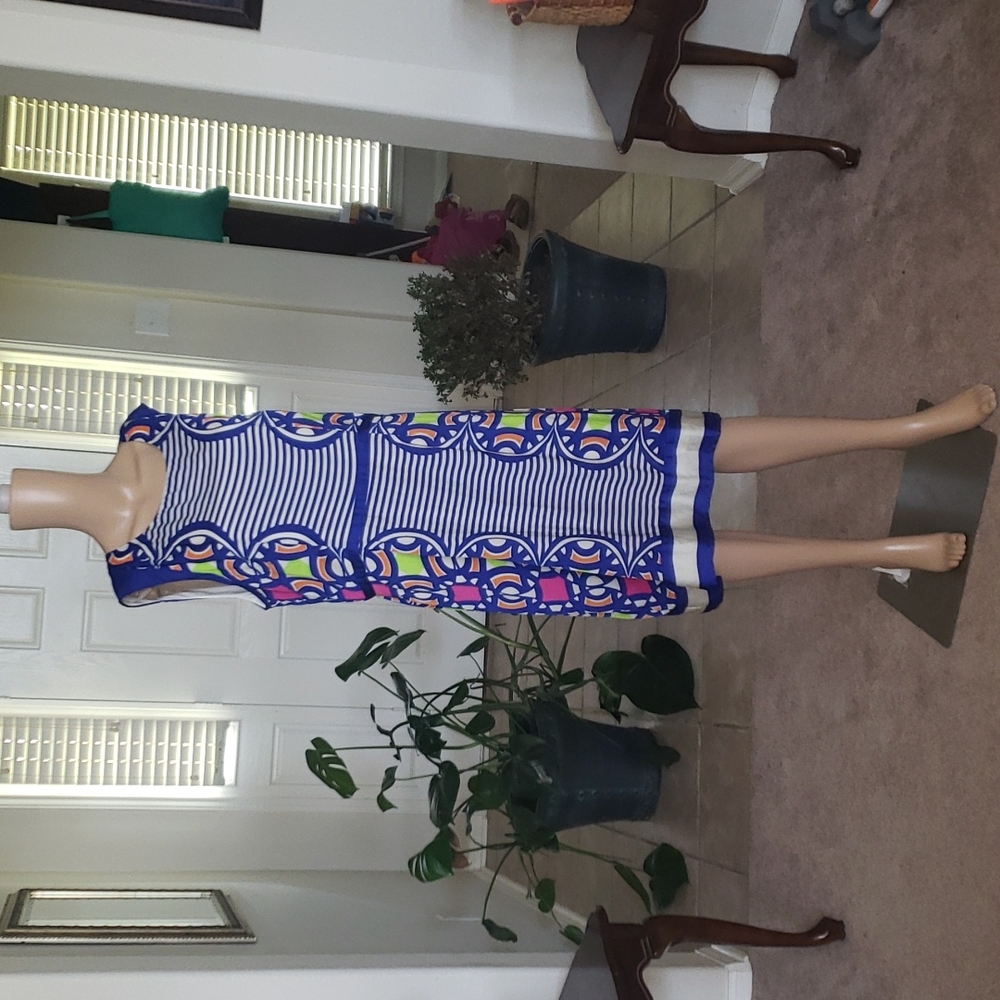 Robbie Bee 16 mixed pattern geo/stripes sleeveless midi flowy silky feel